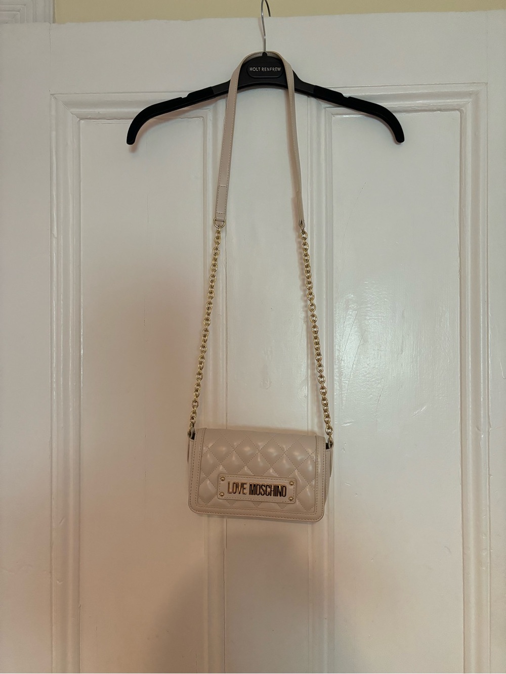 Love Moschino Beige Leather Quilted Chain-Strap Crossbody Bag